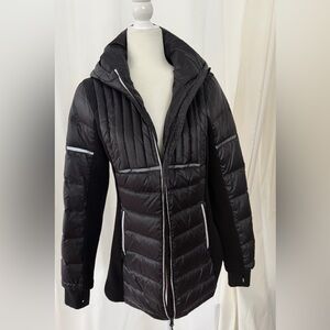 Blanc Noir Black Puffer Jacket with White Accents